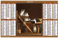 Calendrier 2026 annuel de style calendrier des postes avec des chats