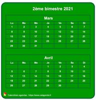 Calendrier 2026 à imprimer bimestriel, format mini de poche, vertical, fond vert