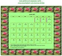 Calendrier 2027 agenda décoratif mensuel, cadre avec motifs nénuphars