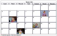 Calendrier mensuel 2026 avec photos d'anniversaires dans les cases