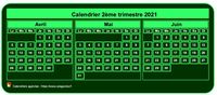 Calendrier 2013 à imprimer trimestriel, format mini de poche, fond vert