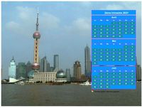 Calendrier 2013 à imprimer trimestriel, format paysage, au dessus de la partie droite d'une photo (Shangaï).